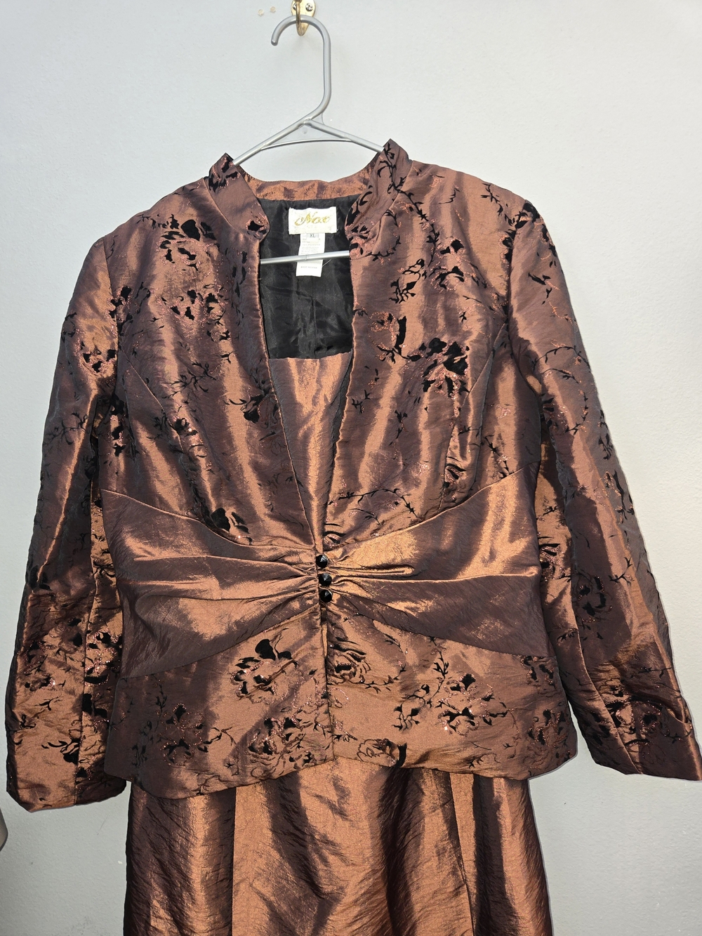Nox USA XL Copper Formal Maxi Dress & Matching Floral Jacket 2-Piece Set
